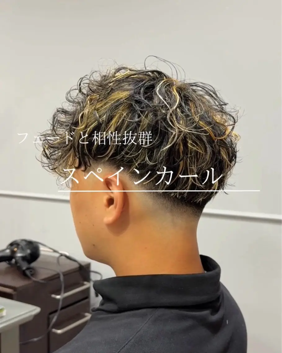 カラー パーマ メンズ フェードカット スペインカール カット ヘアカラー パーマ Miyabi.💋 メンズ/新潟/万代のヘアスタイル