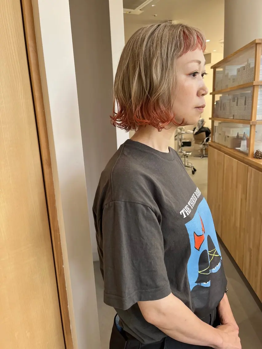 ショート カラー ベージュカラー ブリーチ オレンジ ヘアカラー トリートメント 平尾✨ブリーチ&ダブ ルカラー✨Tommyのヘアスタイル