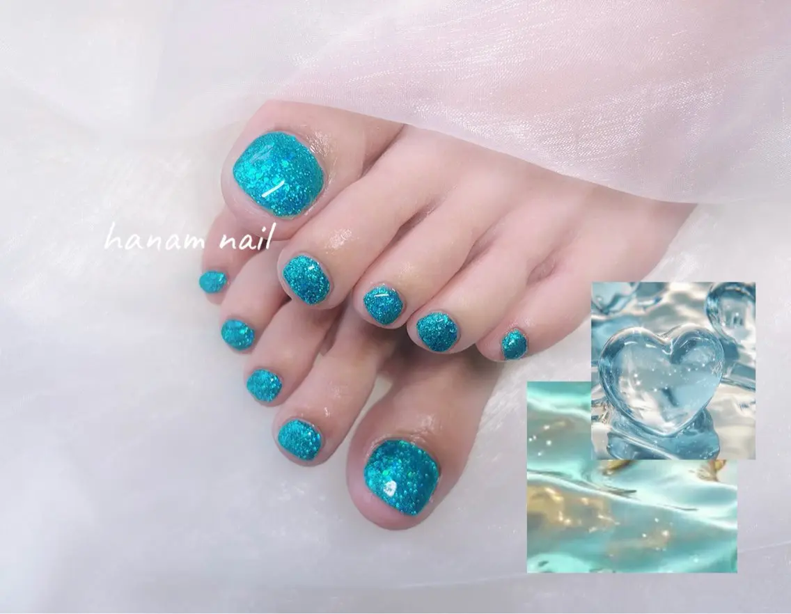 ネイル フットネイル hanam nail 🌿🩵ハナムネイルのネイルデザイン
