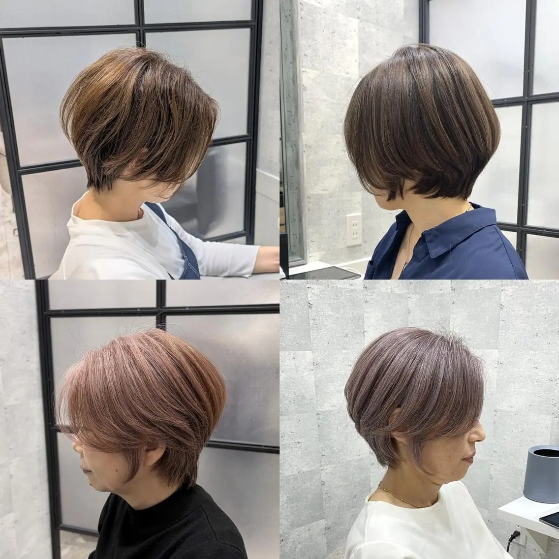 ショート カラー 透明感カラー グレージュ ハイライトカラー くびれヘア ハイライト 白髪ぼかし×レイヤー 稲垣 圭祐のヘアスタイル