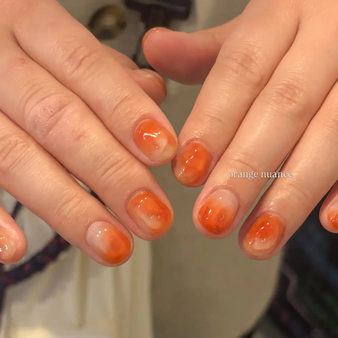 ネイル オレンジ ハンドネイル IZUMIꕤnail 堺筋本町｜心斎橋のネイルデザイン