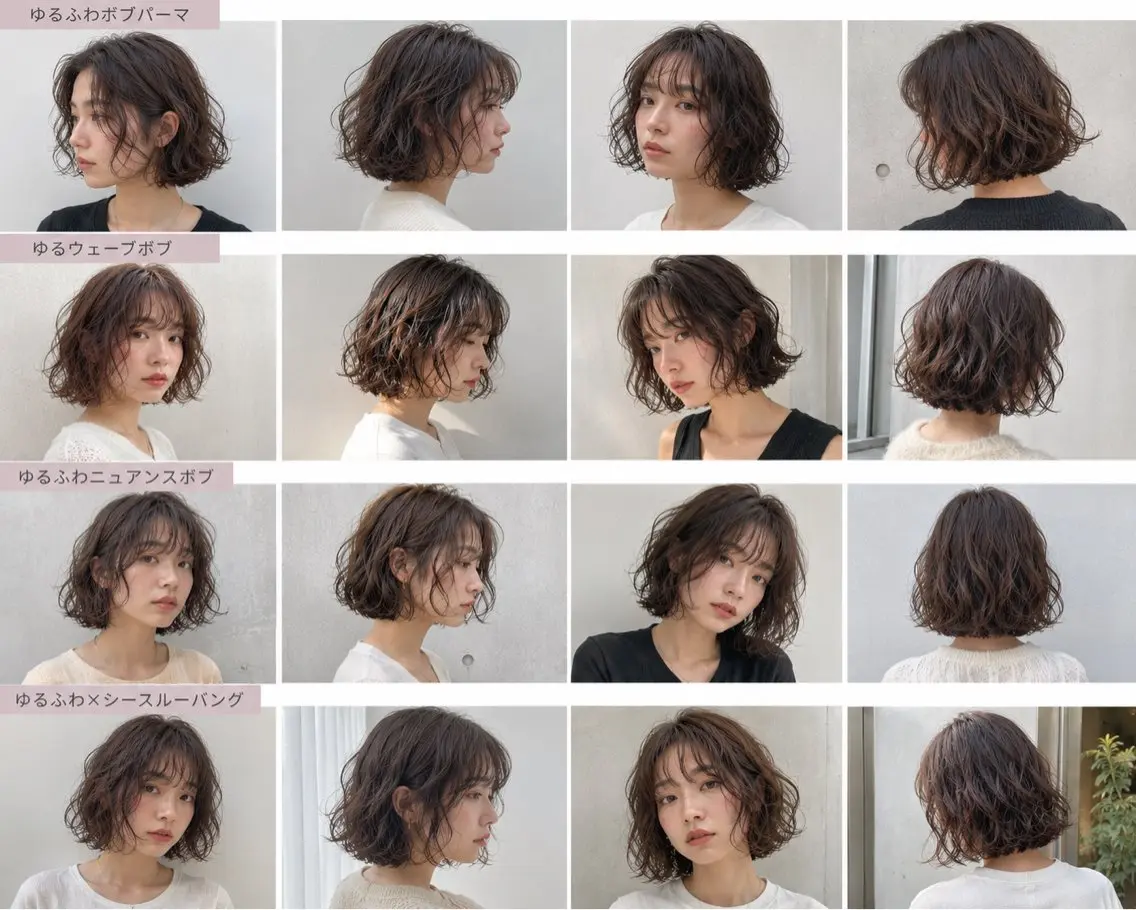ミディアム パーマ カット パーマ ボブパーマ🍄レディ ーショート特化りょうのヘアスタイル