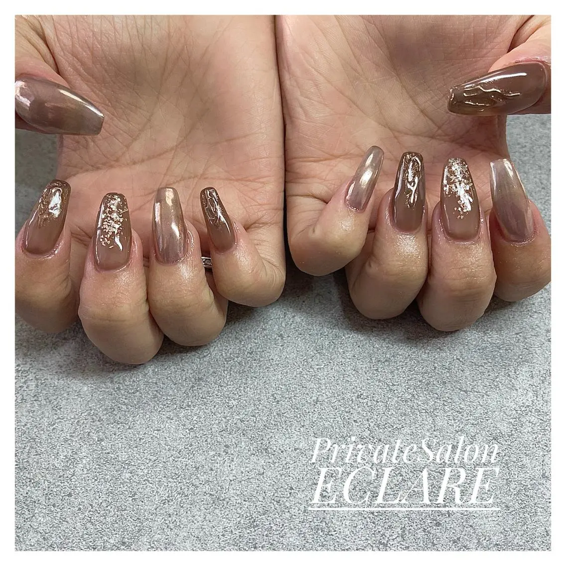 ネイル アートネイル ブラウン フットネイル フレンチネイル ジェルネイル Nail Salon ECLAREのネイルデザイン