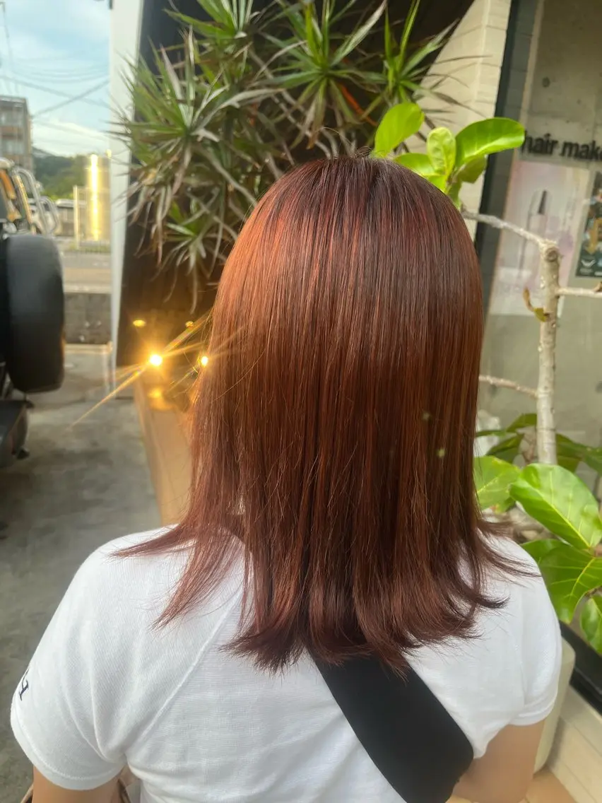 ミディアム オレンジブラウン ヘアカラー 下茂 菜々のヘアスタイル