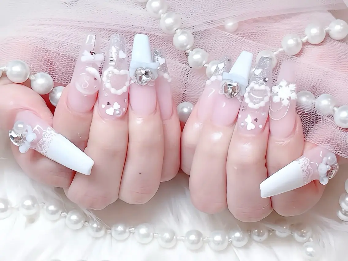 ネイル ブルー ジェルネイル ガーリー グラデーション グリーン ハンドネイル Rin Nail 新大久保店のネイルデザイン