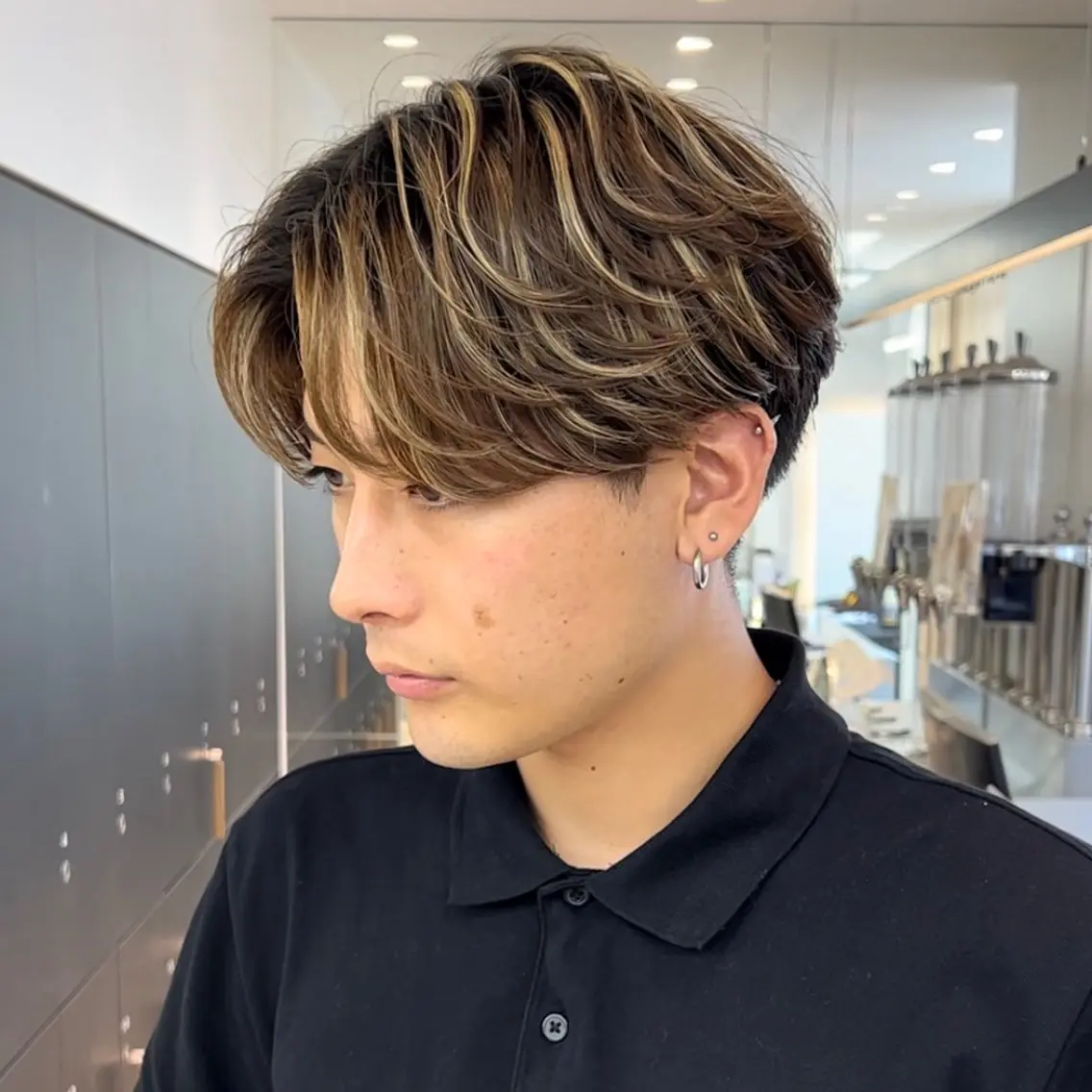 カラー メンズ メンズブリーチ センターパート フェザーパーマ メンズハイライト メンズ韓国風 カット ヘアカラー トリートメント 爽太/韓国/縮毛矯正 レイヤー/メンズのヘアスタイル
