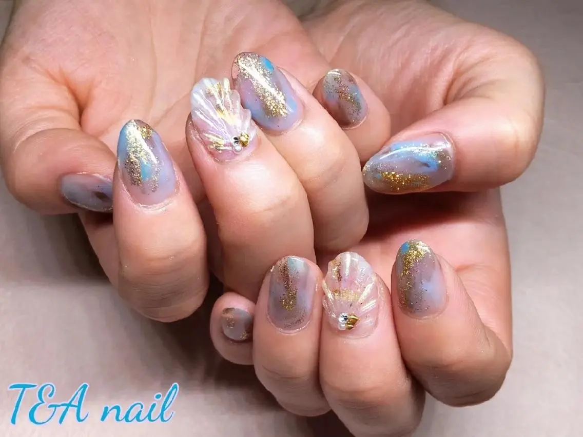 ミディアム ネイル 長さ出し ジェルネイル ニュアンスネイル スカルプネイル 夏ネイル T&A nailのネイルデザイン