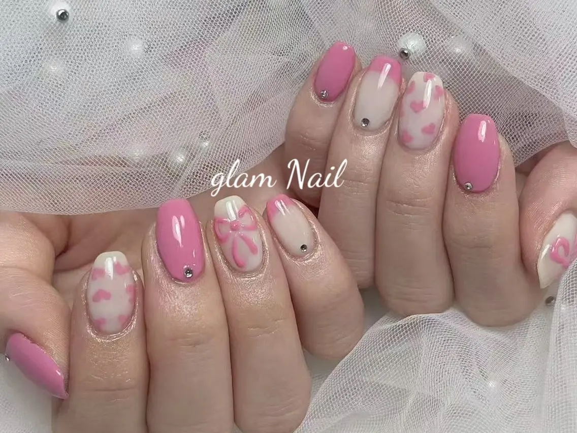 ネイル エツメ💅 長さ出し🎀デザインのネイルデザイン