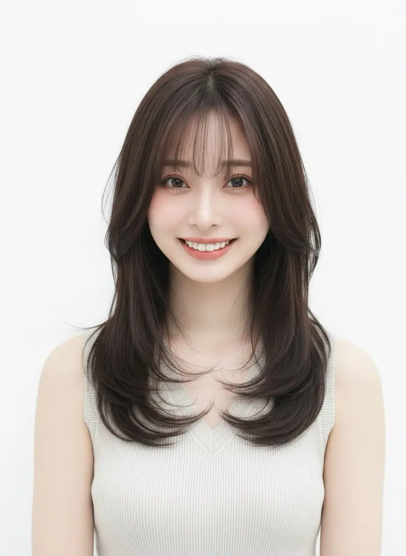 ミディアム カラー ベージュカラー 透明感カラー 顔周りカット 髪質改善 韓国風ヘア カット ヘアカラー トリートメント 韓国レイヤーカット× 髪質改善ラビマーニのヘアスタイル