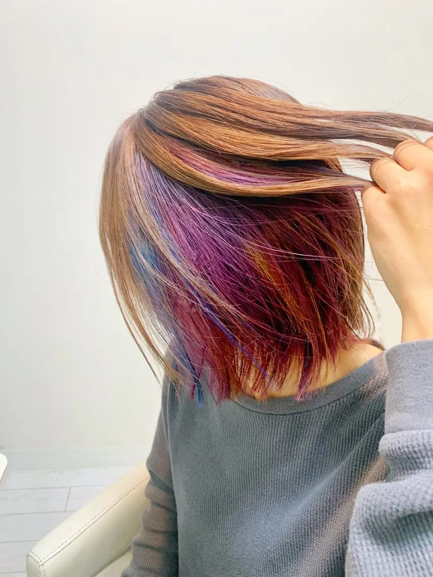 ミディアム パープルカラー ボブ マルナ本店 ペコのヘアスタイル