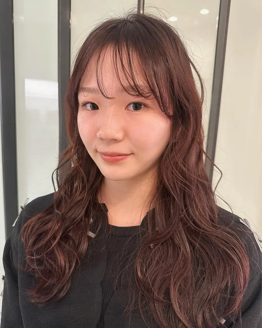 セミロング カラー パーマ ヘアアレンジ ブラウンカラー オレンジ オレンジブラウン 浅井咲良/栄・矢場町 /カラーモデルのヘアスタイル