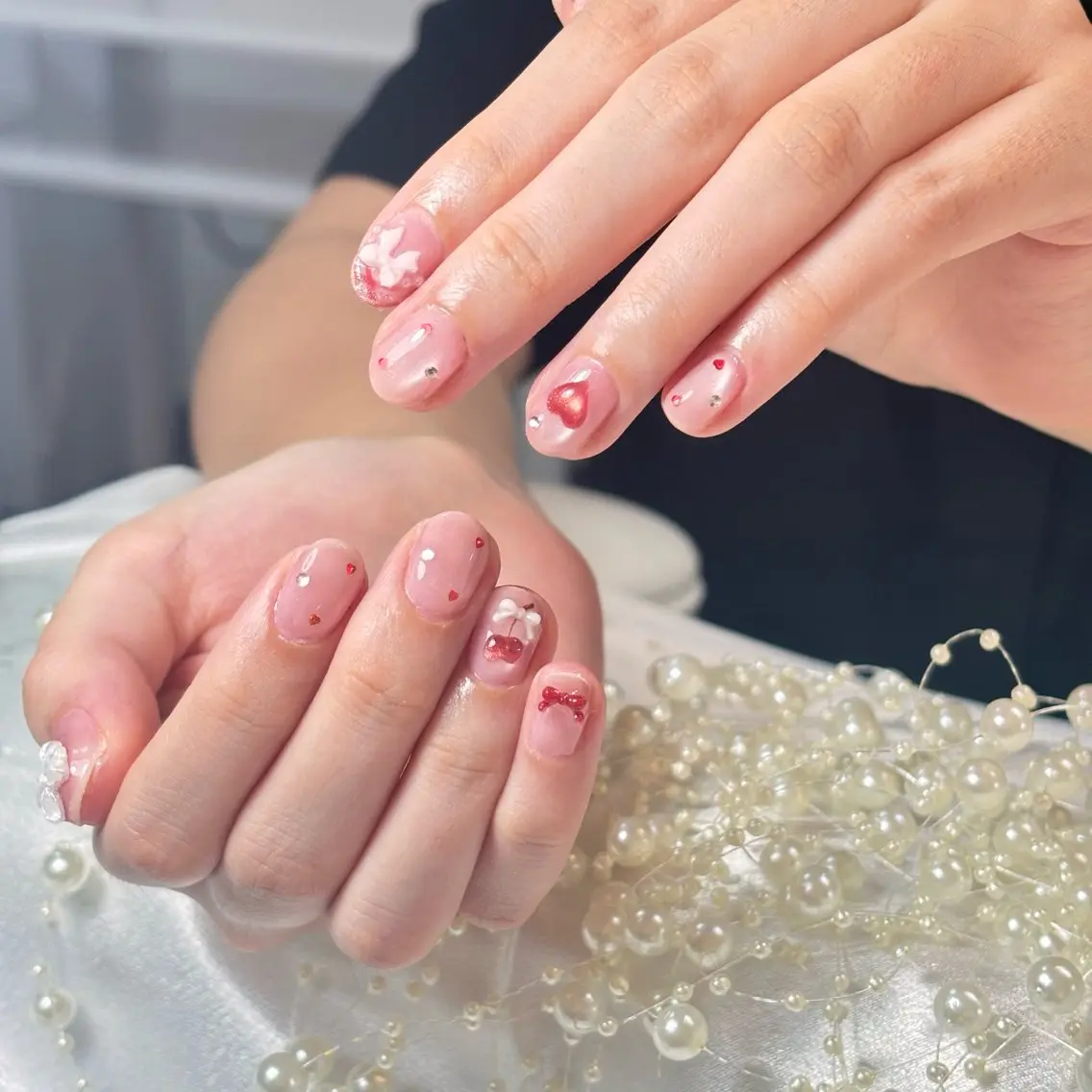 ネイル 桜ネイル 長さ出し フレンチネイル 韓国ネイル マグネットネイル ハンドネイル Kiwami nailsalonのネイルデザイン