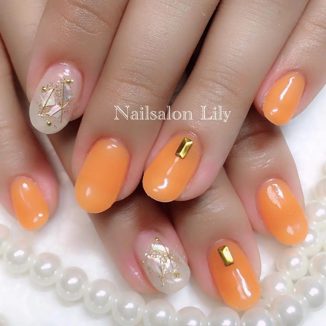 ネイル クリアネイル オレンジ Lily*nail 🌻Mii🌻のネイルデザイン