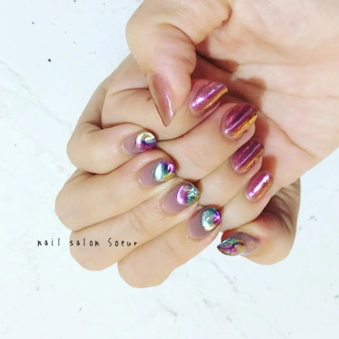 ネイル アートネイル 長さ出し ジェルネイル マットネイル ミラーネイル ハンドネイル nail salon Soeurのネイルデザイン