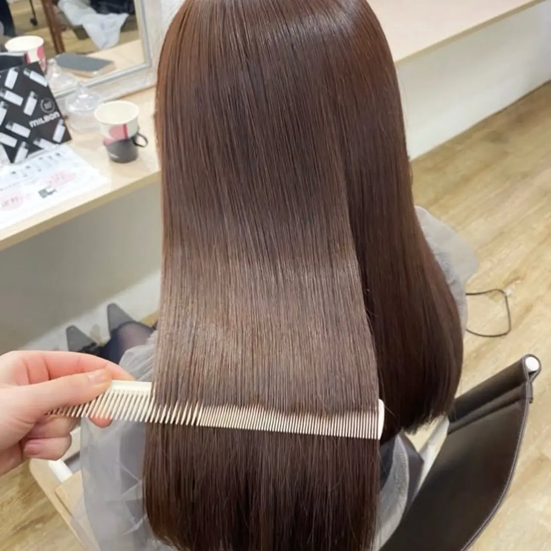 セミロング カラー アッシュ ベージュカラー 黒髪 ブルーカラー ブルーブラック ヘアカラー トリートメント ヘッドスパ ヘアセット 艶感/韓国風 🤍moeka🤍のヘアスタイル