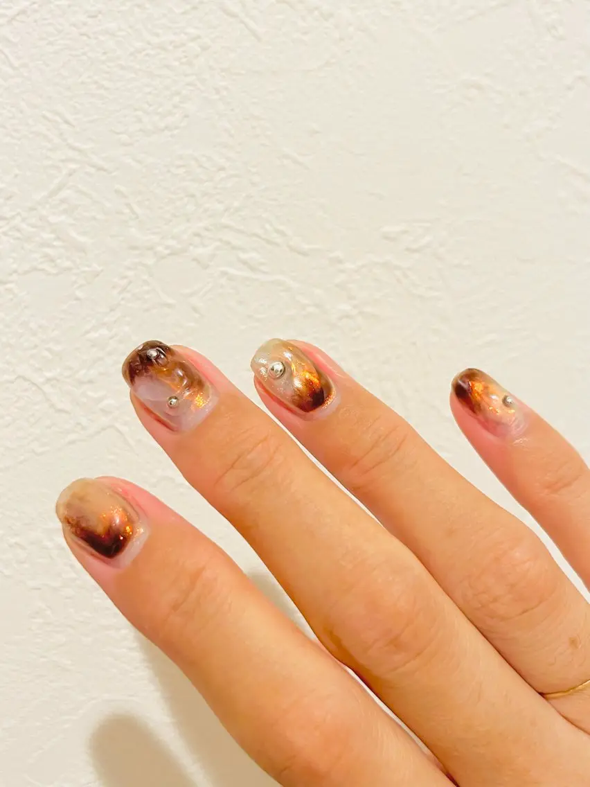 ネイル ニュアンスネイル オレンジ ハンドネイル Hum nail roomのネイルデザイン