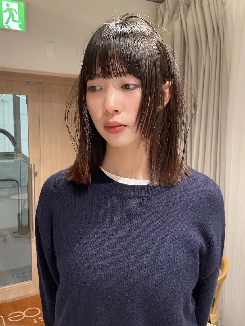 セミロング 韓国風ヘア レイヤーカット カット 髪質改善&艶カラー/ ほんだあみ (♡)のヘアスタイル
