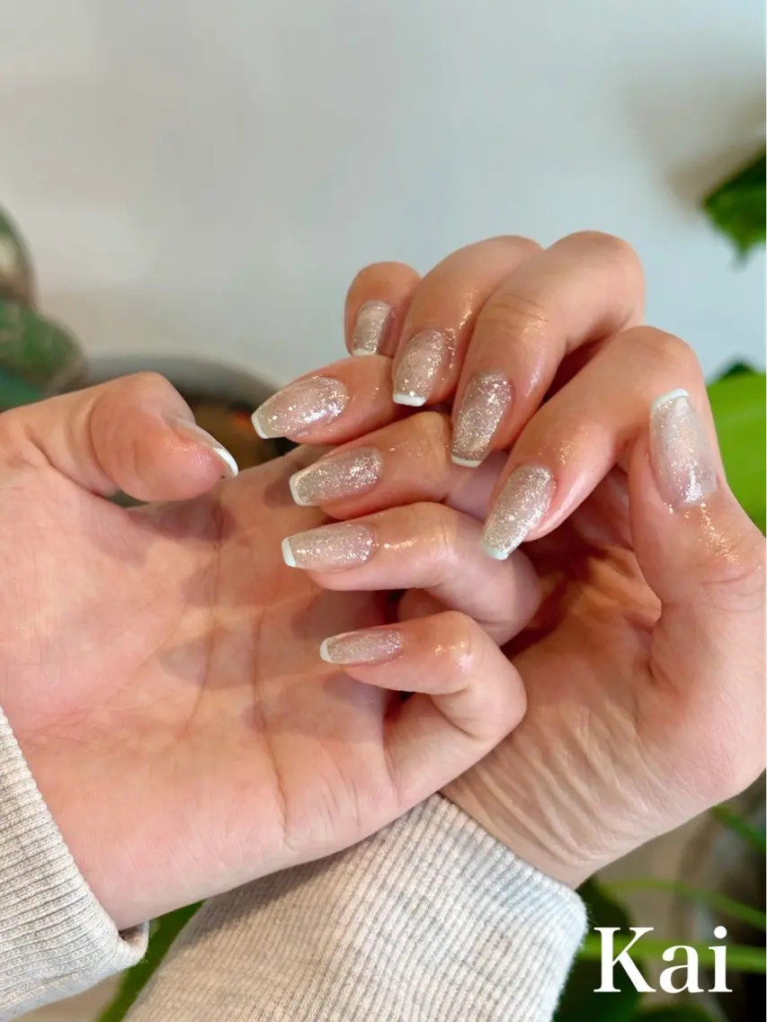 ネイル フレンチネイル 韓国ネイル マグネットネイル ショートネイル シンプルネイル ハンドネイル Kai nail Mayukoのネイルデザイン