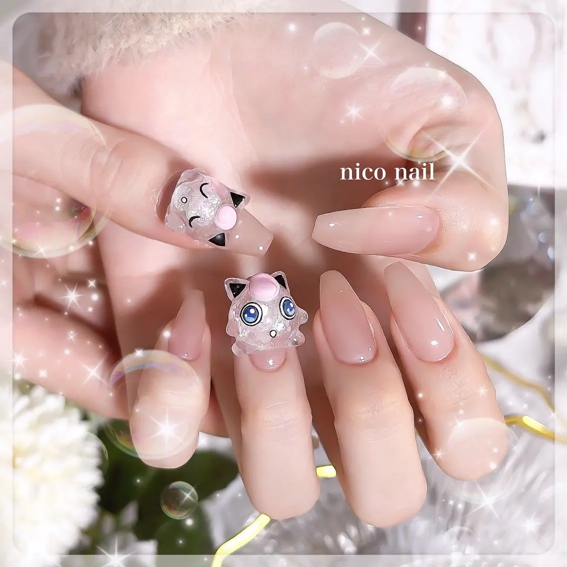 ネイル キラキラネイル ピンク 春ネイル 三鷹🎀韓国ネイル/ niconail🪄のネイルデザイン