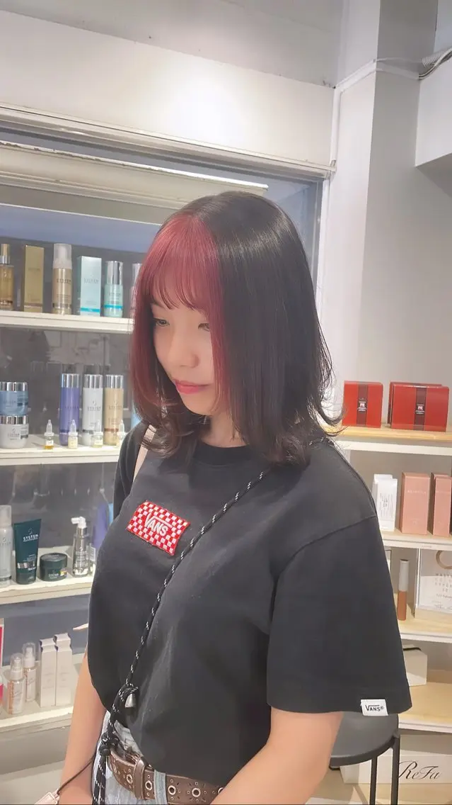 ミディアム カラー ミストバング  フェイスフレーミング ピンクカラー CreBiA🎀 ayaのマツエク・マツパデザイン