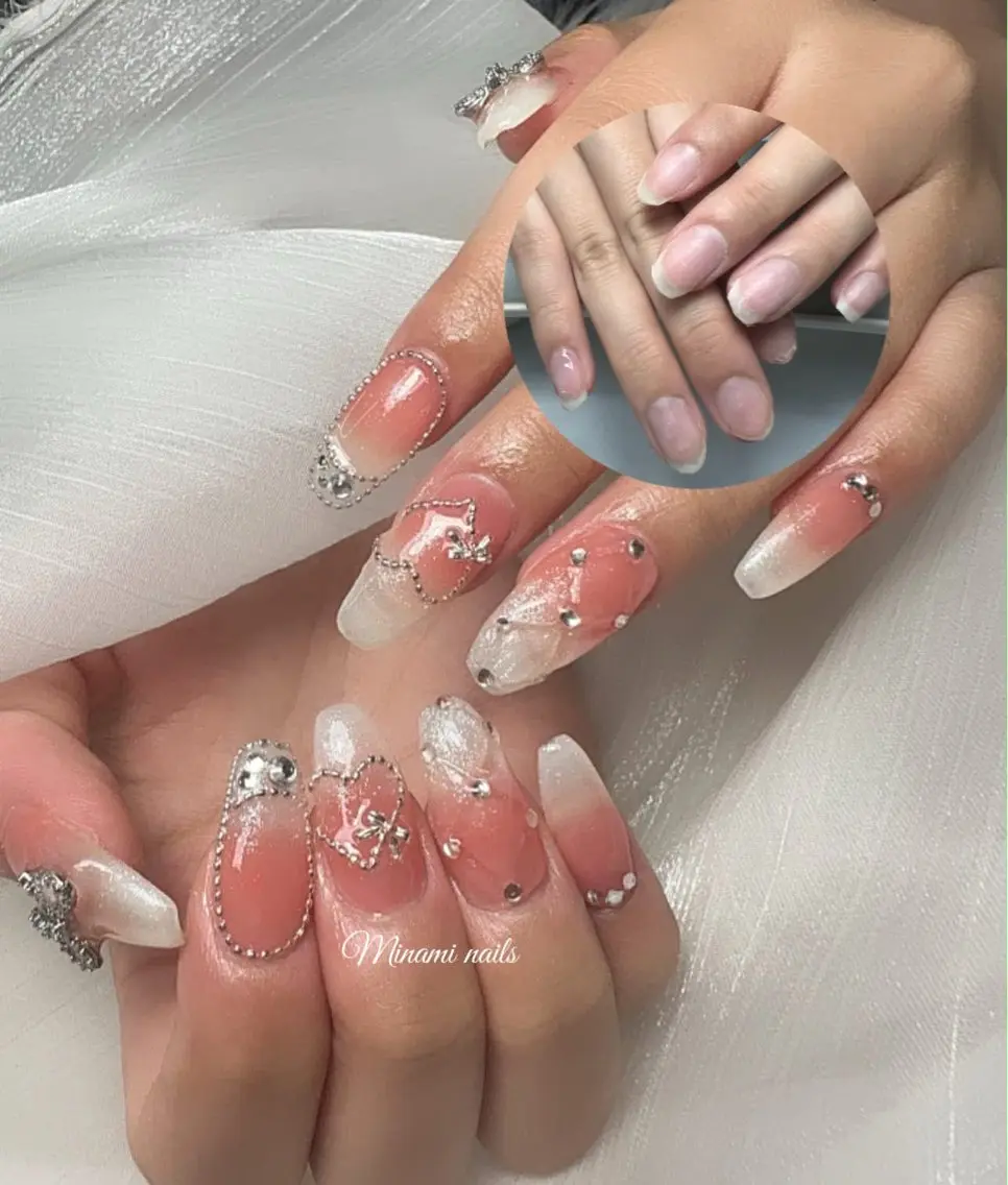 ネイル アートネイル ガーリー ハート キラキラネイル 韓国ネイル ハンドネイル Minami Nailsのネイルデザイン