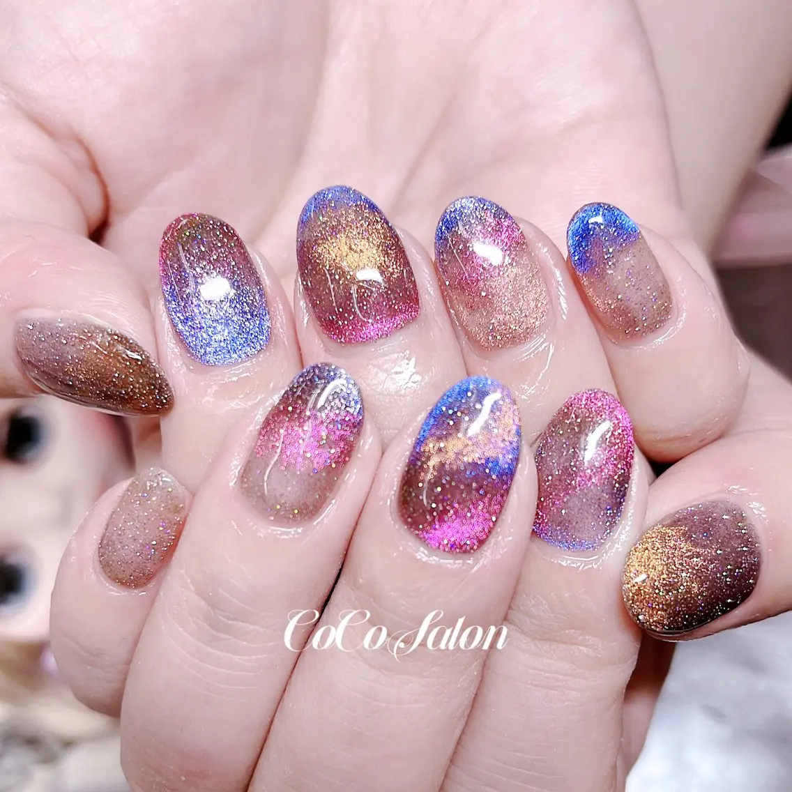 ネイル ブルー ブラウン ジェルネイル グラデーション ハロウィン CoCoSalon ネイル/まつ毛予約のネイルデザイン