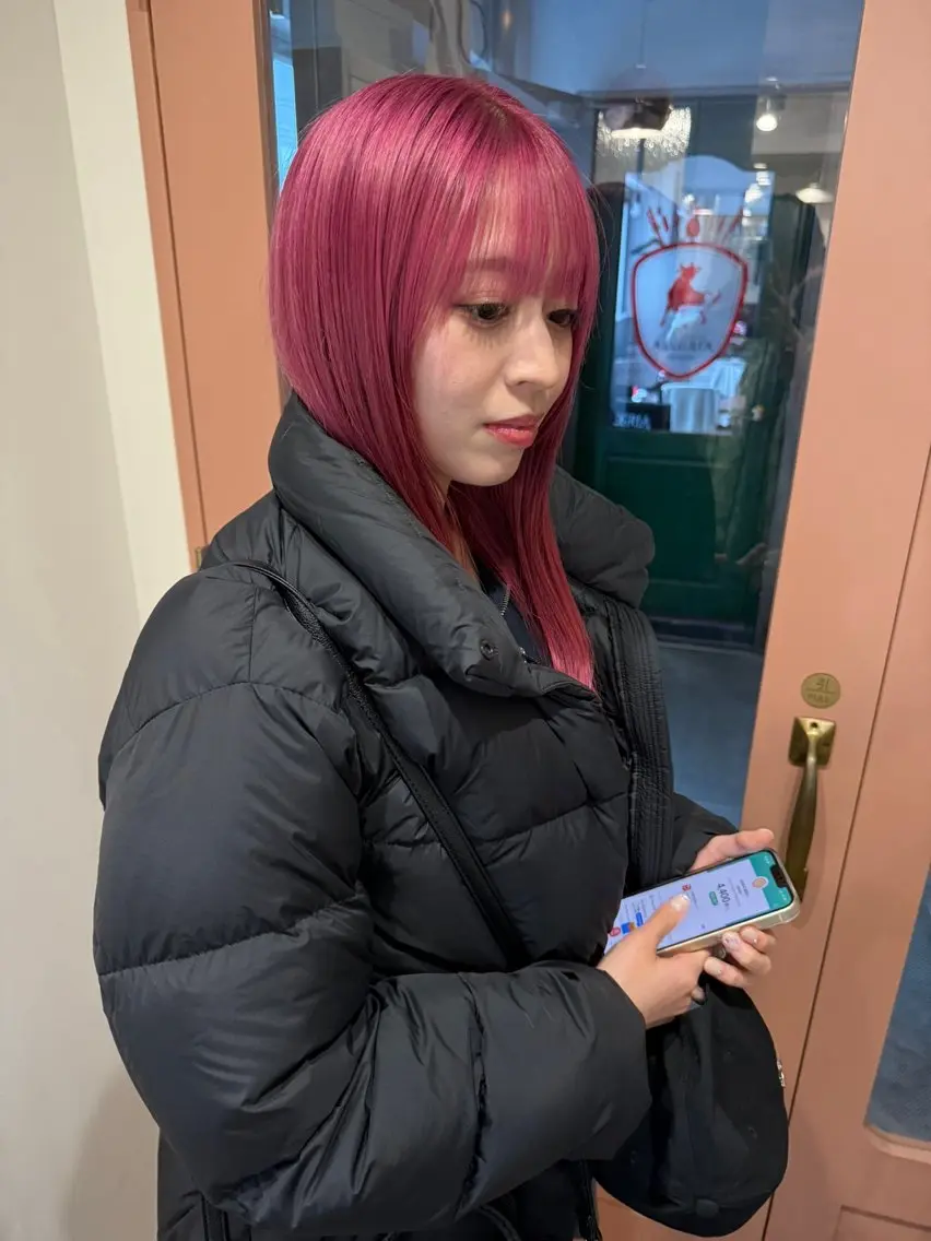 ロング ヘアカラー ボブ、レイヤー、 ハイトーン、古淵のヘアスタイル
