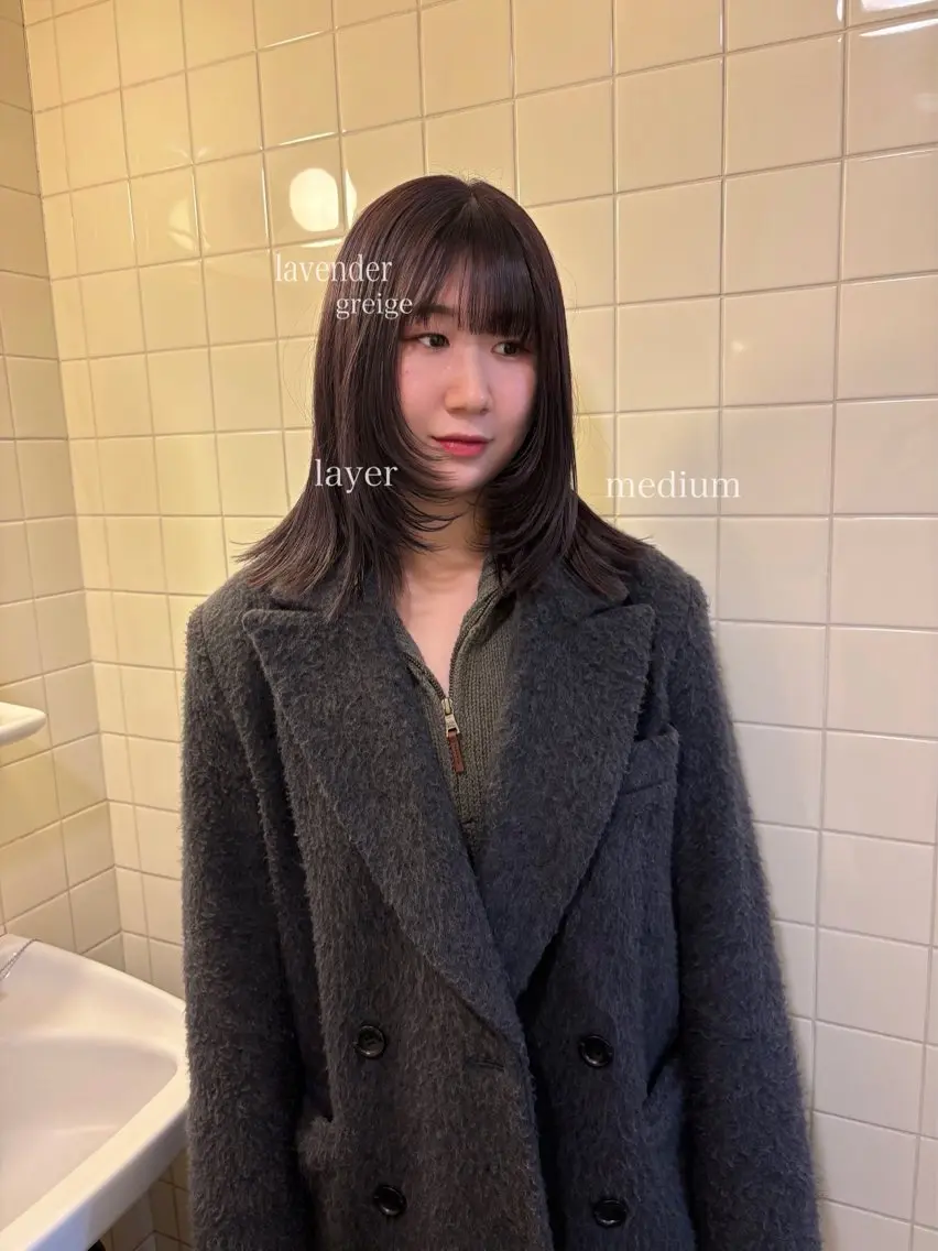 ミディアム カラー カット トリートメント 縮毛矯正ボブ&顔まわ レイヤー♡TOMOEのヘアスタイル
