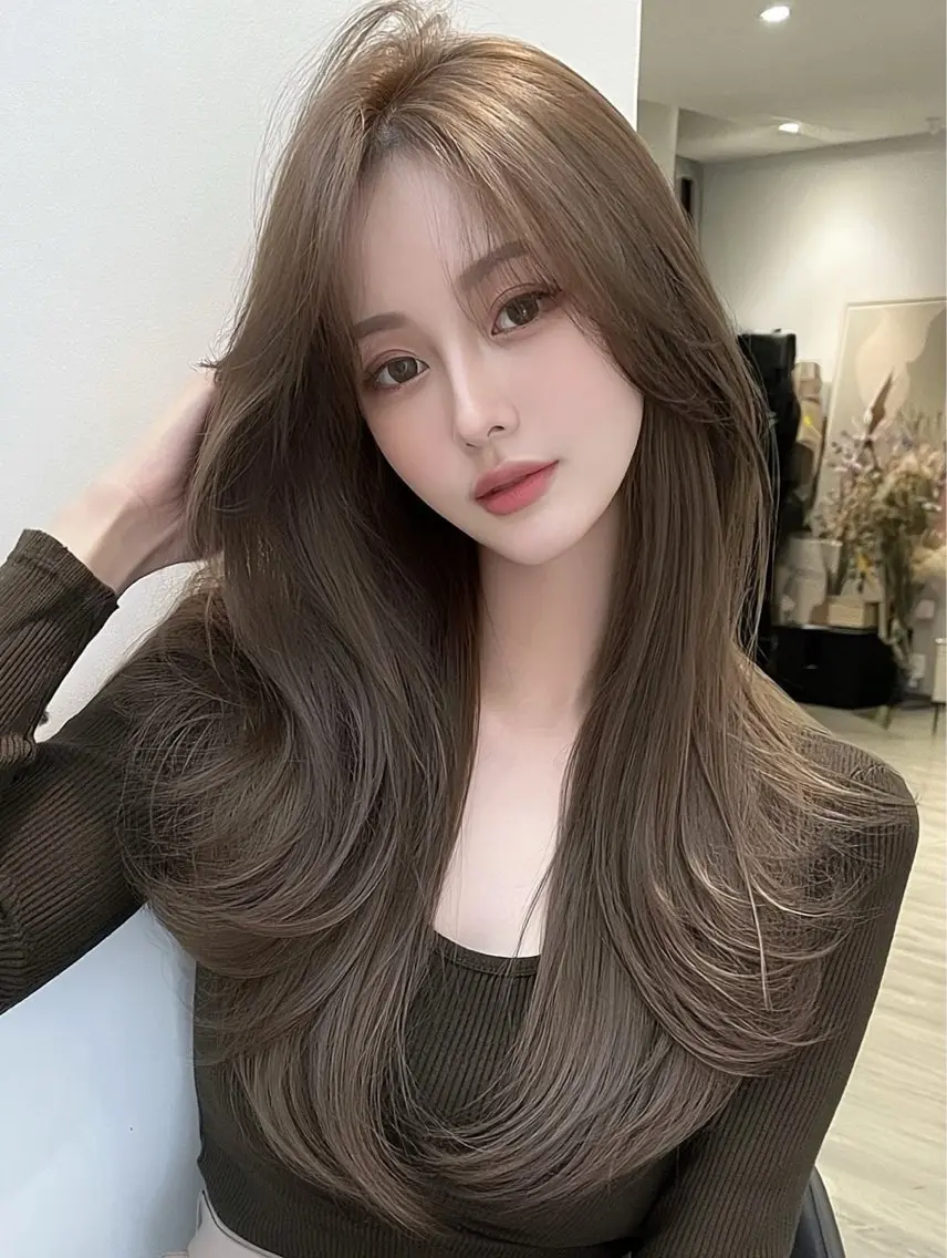 ロング ボブ 髪質改善 韓国風ヘア レイヤーカット 縮毛矯正 カット ヘアカラー 橋本 眞穂のヘアスタイル