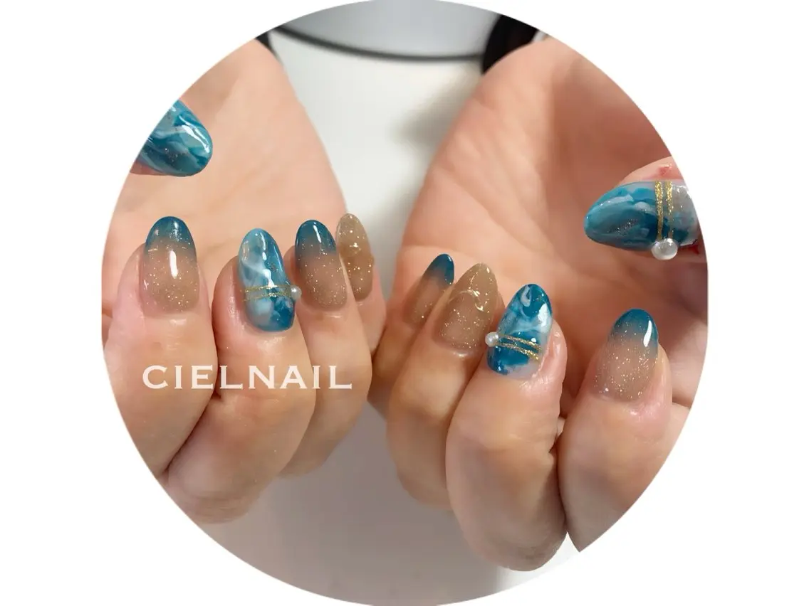 セミロング ハンドネイル cielnail 祇園のネイルデザイン