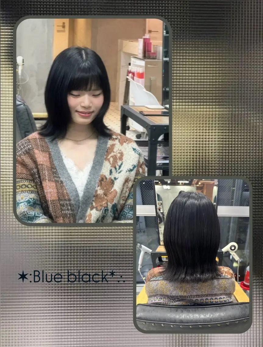 カラー 黒髪 ブルーカラー ブルーブラック 透明感カラー ヘアカラー 🐈‍⬛ 桐弓🐾⭐︎のヘアスタイル