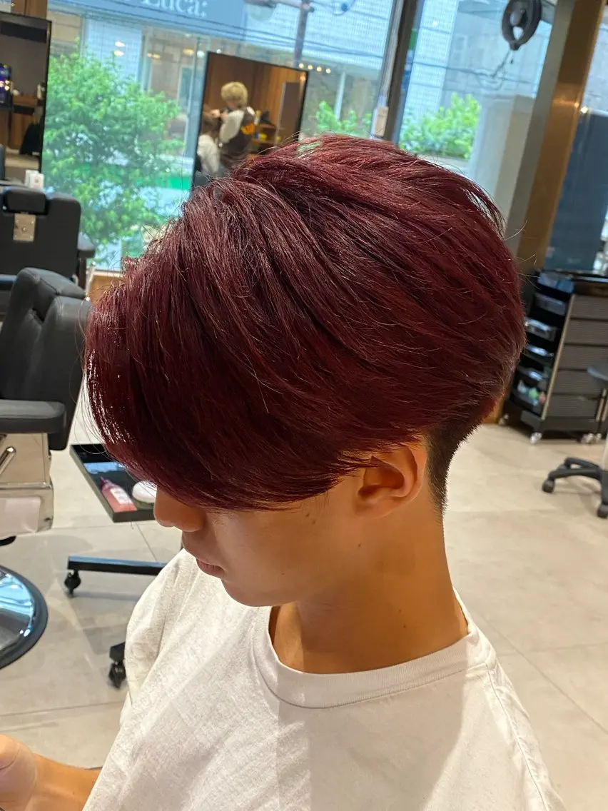 ショート カラー メンズ メンズブリーチ ブリーチ 透明感カラー レッドカラー 【メンズカット】 富塚 瑠士のヘアスタイル