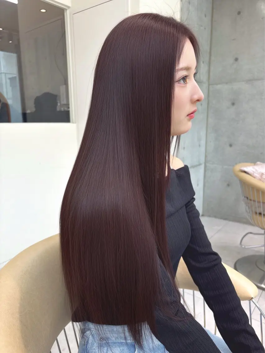 ロング カット ヘアカラー 縮毛矯正 福岡縮毛矯正✨️ ストレート 向井和輝のヘアスタイル
