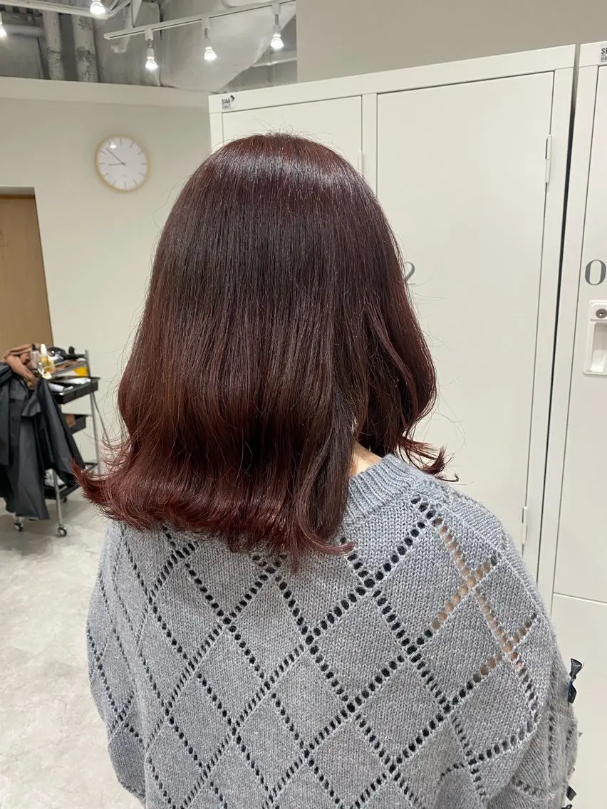 ミディアム カラー ヘアアレンジ レッドカラー ヘアカラー ボブ /ニュアンス/ satomi🧸💖のヘアスタイル