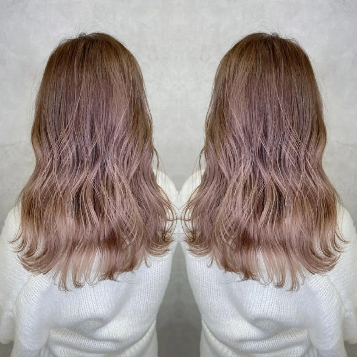 セミロング カラー バレイヤージュ ベージュカラー ダブルカラー ハイライトカラー ピンクカラー RIENS♡xrea 山本優舞のヘアスタイル