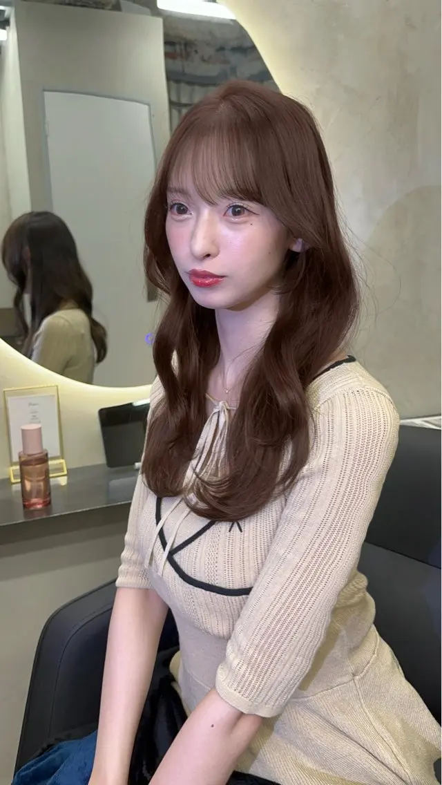 セミロング カット ヘアカラー トリートメント 韓国/ワンホンヘア 髪質改善/MaCoのヘアスタイル