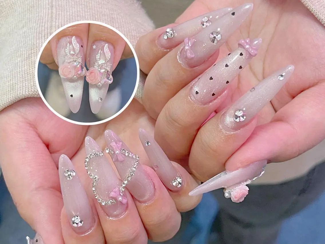 ネイル 長さ出し グラデーション 卒業式 キラキラネイル マグネットネイル ハンドネイル RiRi Belle Nail池袋のネイルデザイン