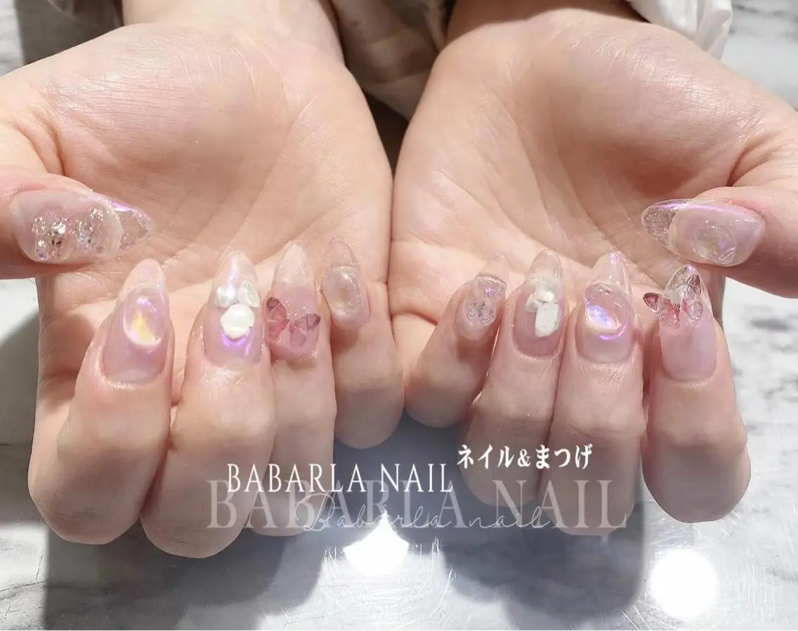 ネイル オーロラネイル ハート ミラーネイル Babarla Nailのネイルデザイン