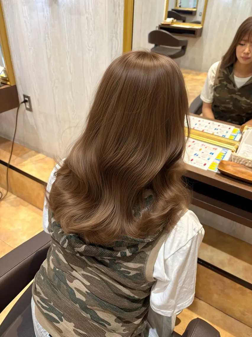 セミロング カラー 透明感カラー ダブルカラー グレージュ ヘーゼル カット ヘアカラー ブリーチなしWカラー レイヤー/Rickyのヘアスタイル