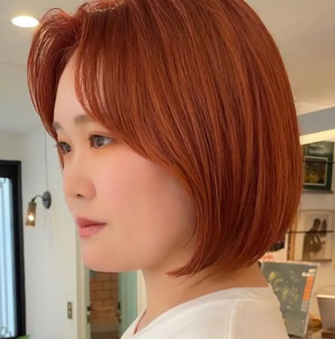 ミディアム カラー オレンジ ボブ 暖色カラー🧡 ボブ🧚‍♀️マナのヘアスタイル