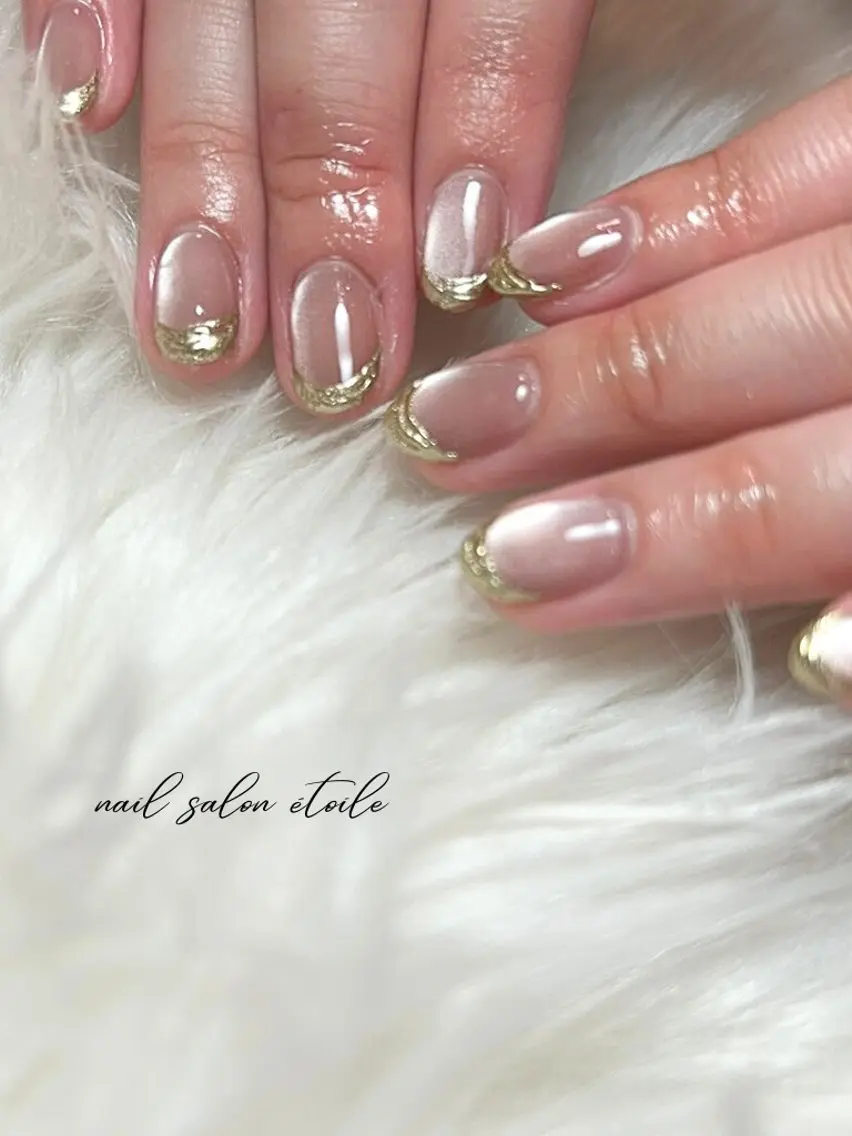 ネイル フレンチネイル ゴールド 氷ネイル・うるうるネイル マグネットネイル ミラーネイル ハンドネイル nail salon étoileのネイルデザイン