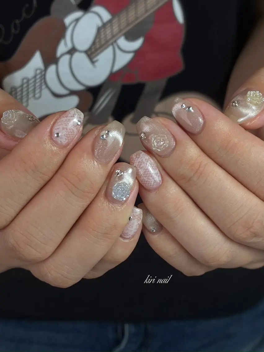 ネイル アートネイル レース マグネットネイル 持ち込み ハンドネイル kiri nail キリネイルのネイルデザイン