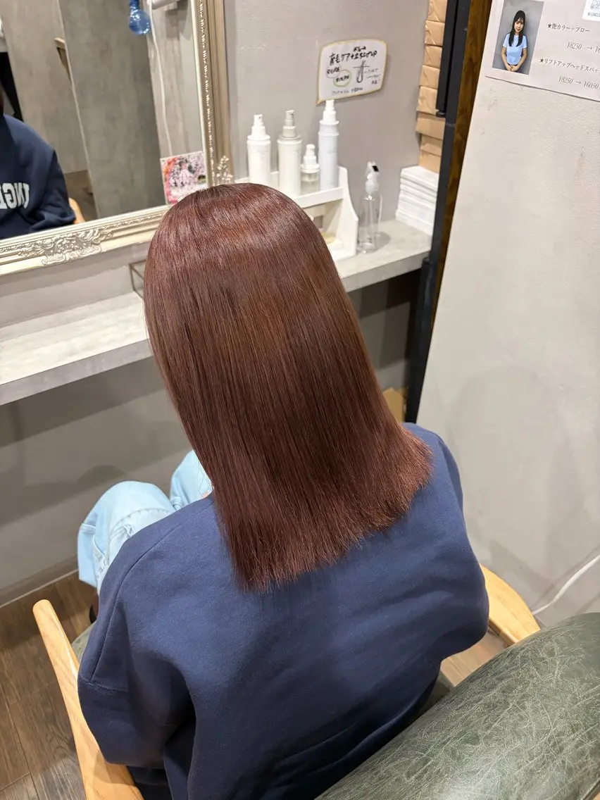 セミロング ピンクブラウン ヘアカラー あゆな /髪質改善/泉大津のヘアスタイル