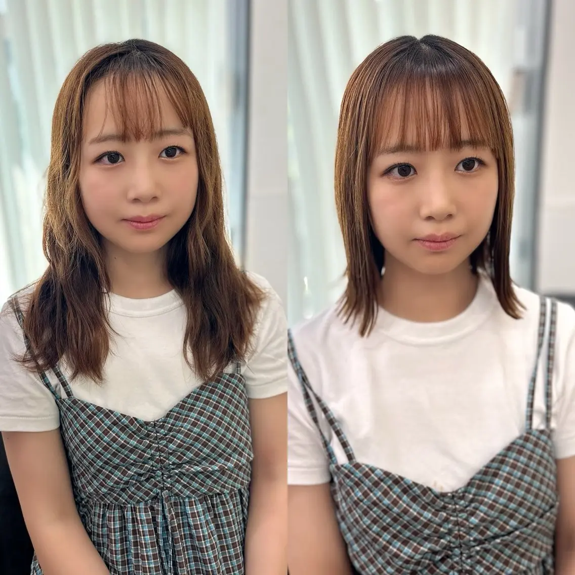 ミディアム カラー パーマ ヘアアレンジ メンズ キッズ カット 縮毛矯正 似合せレイヤー／ 柔らか透明感カラーのヘアスタイル
