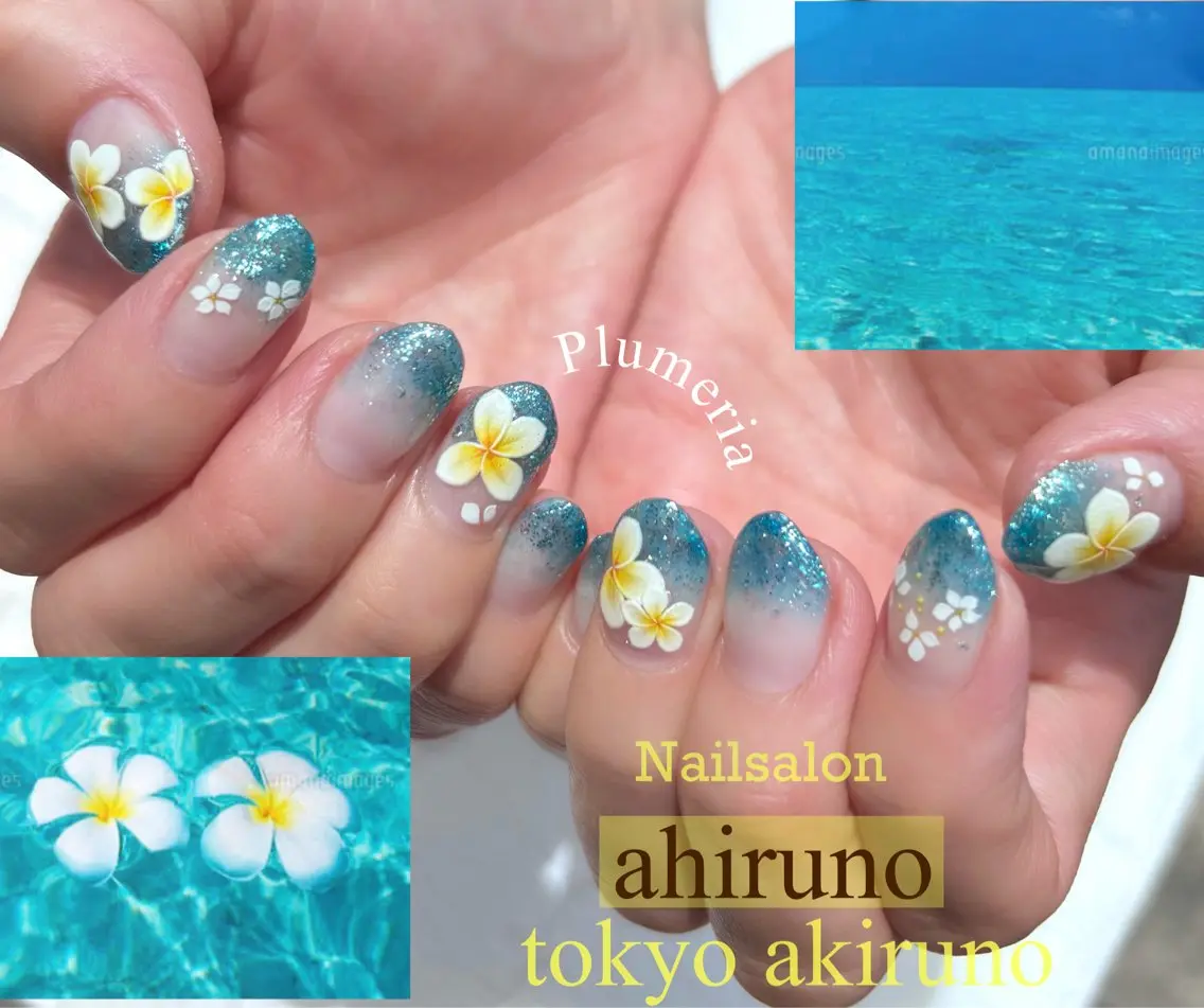 ネイル ブルー グラデーション ラメ(グリッター) ハンドネイル 東京あきる野市ネイル ✿ yuiのネイルデザイン