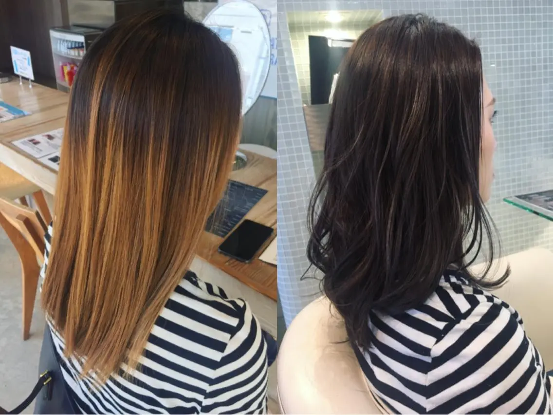セミロング カラー アッシュ 安永 里帆のヘアスタイル