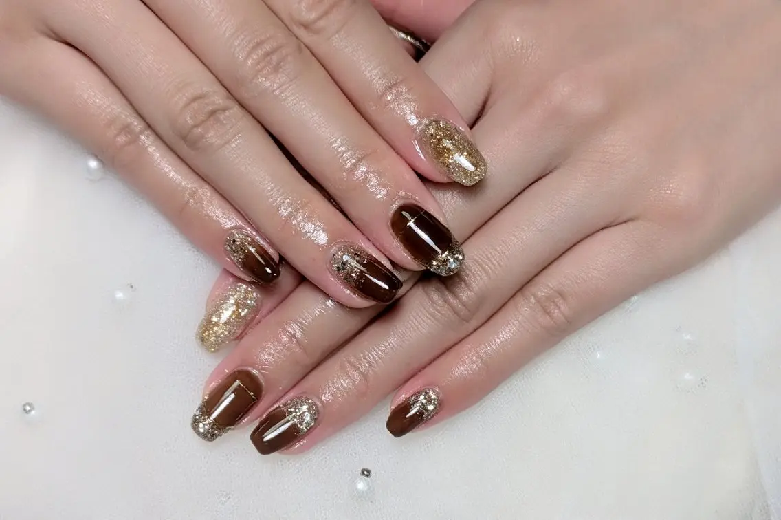 ネイル ブラウン 冬ネイル ハンドネイル m&pPrivate nailsalonのネイルデザイン