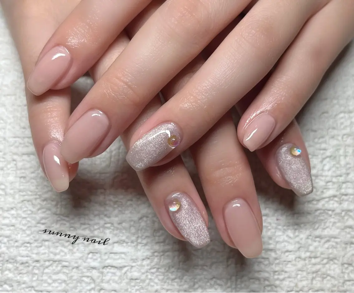 ネイル オーロラネイル ジェルネイル マグネットネイル パラジェル ピンク sunny nailのネイルデザイン