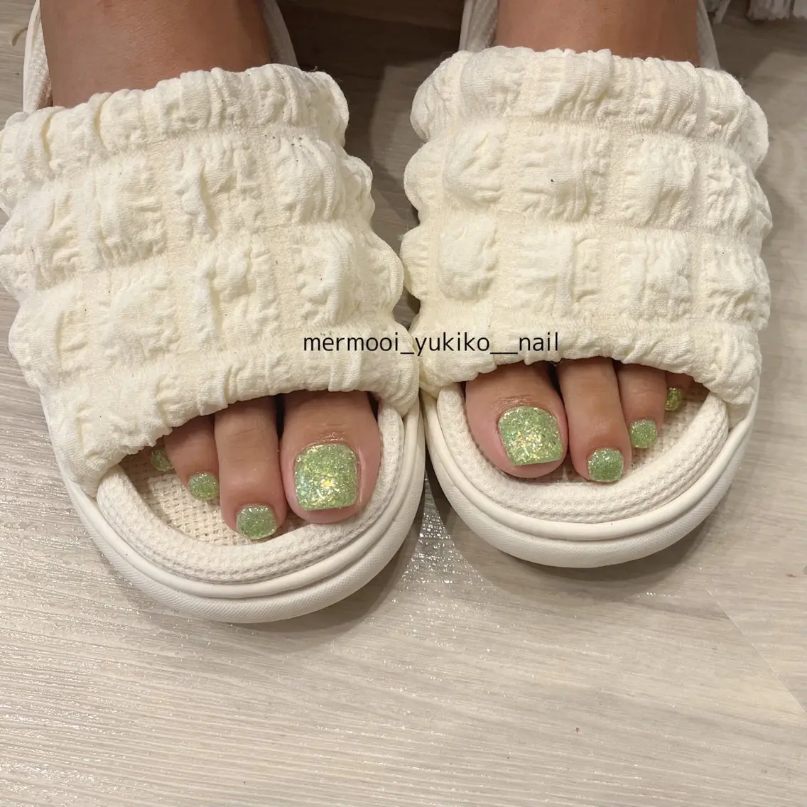 ネイル アートネイル フットネイル ジェルネイル グリーン 韓国ネイル mermooi nailのネイルデザイン