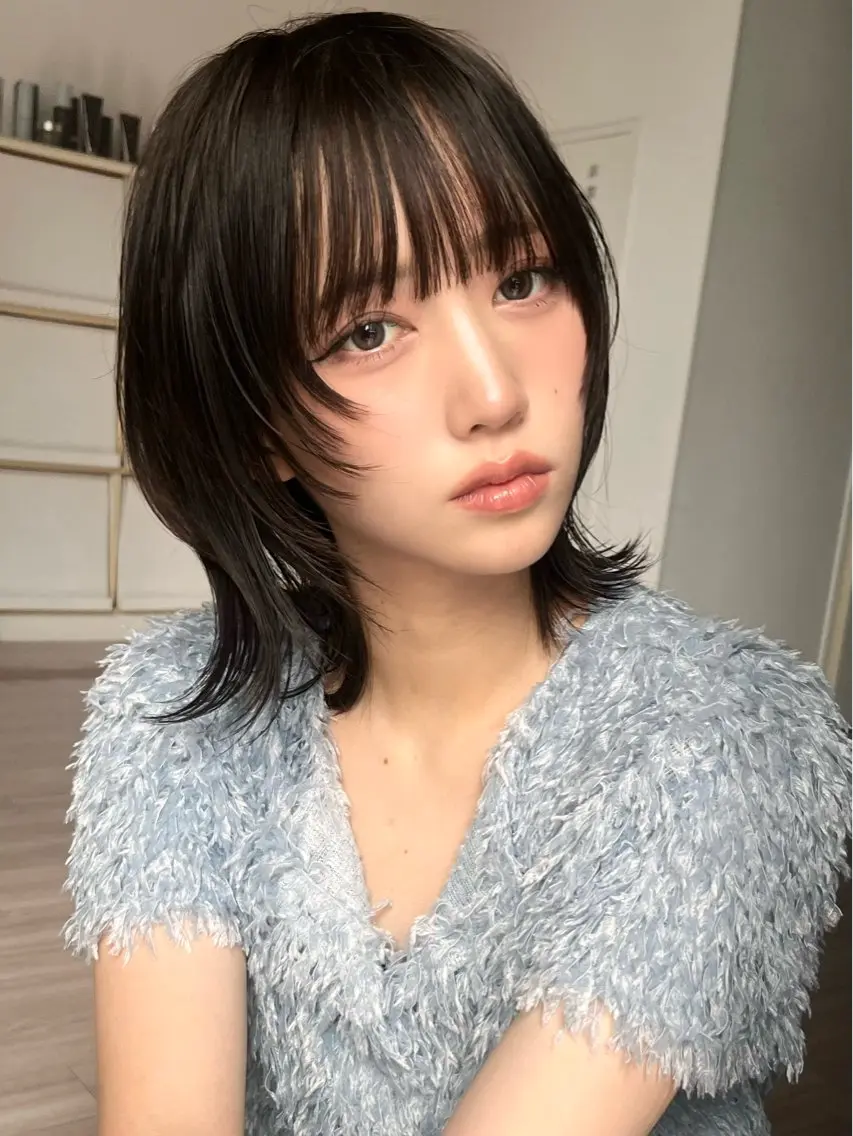 ミディアム カラー カット ヘアカラー トリートメント ウルフ🦋小顔・ 顔周り❤︎ ͛めいのヘアスタイル